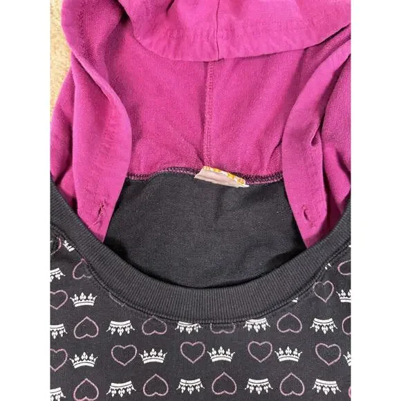 Big Flirt Y2K Black Pink Heart Crown Print Full Zip Hoodie Sweatshirt SZ S E259 - Picture 8 of 12